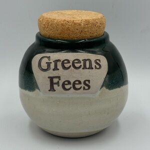 Pottery "Greens Fees" Corked Stoneware Savings Jar